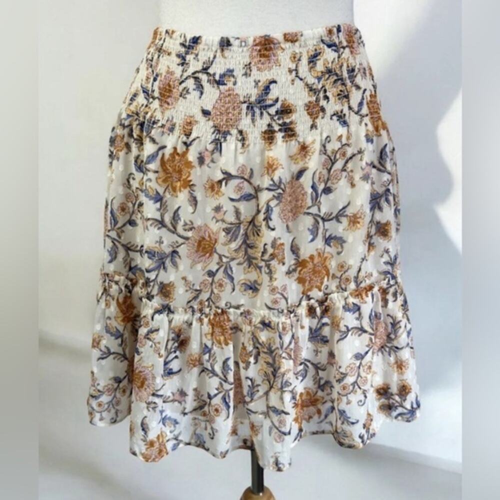 UEC JOIE Cream Chiffon lined Floral Ruffle Mini Skirt SZ M